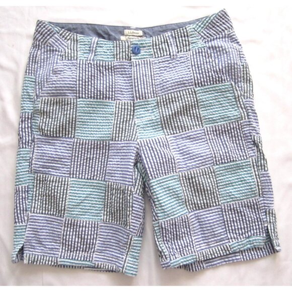 Women's LL Bean Stripe Favorite Fit Patch Cotton Shorts Sz 8 Reg (WP306) - Picture 1 of 11